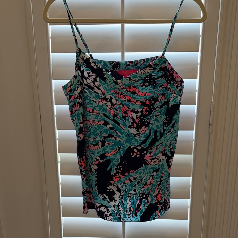Lilly Pulitzer Floral Print Spaghetti Strap Cami Tank Top - Black & Teal